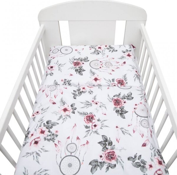 2-dielne posteľné obliečky New Baby 90/120 cm biele kvety a pierka, Vhodnosť: Pre všetkých