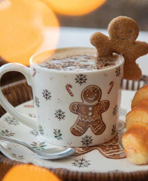 Biely porcelánový dezertný tanierik s perníčkom Gingerbread Magic - Ø 20*2 cm - Clayre & Eef