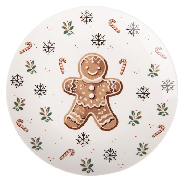 Biely porcelánový dezertný tanierik s perníčkom Gingerbread Magic - Ø 20*2 cm - Clayre & Eef