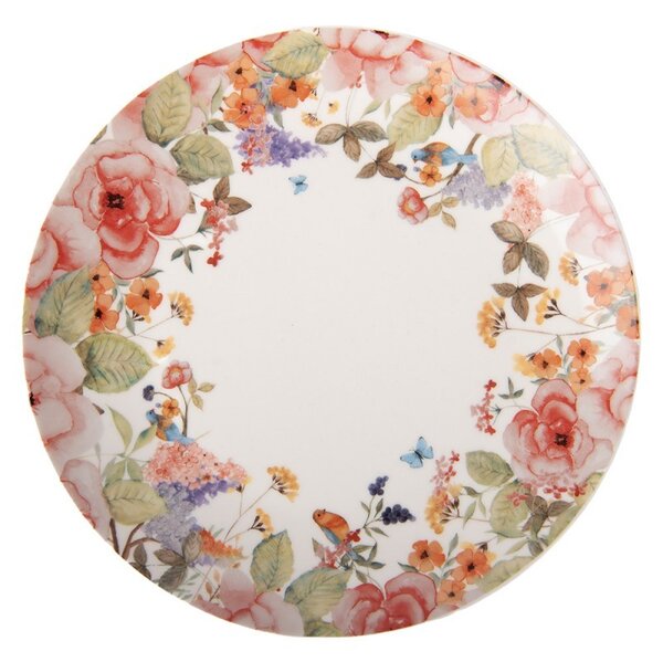 Porcelánový dezertný tanierik s kvetmi Flower & Fiesta - Ø 20*2 cm - Clayre & Eef