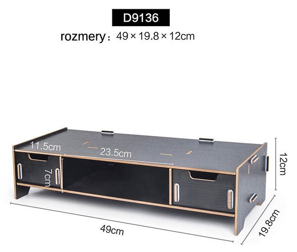 DIY drevený stojan pod monitor s 2 zásuvkami čierny D9136