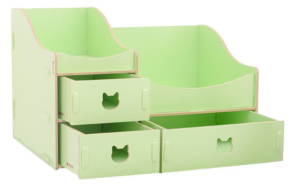 Prémiový "mačací" stojan na kozmetiku a hračky s 3 zásuvkami zelený Ružová