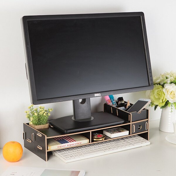 Drevený DIY stojan pod monitor so zásuvkou 5088K čierny