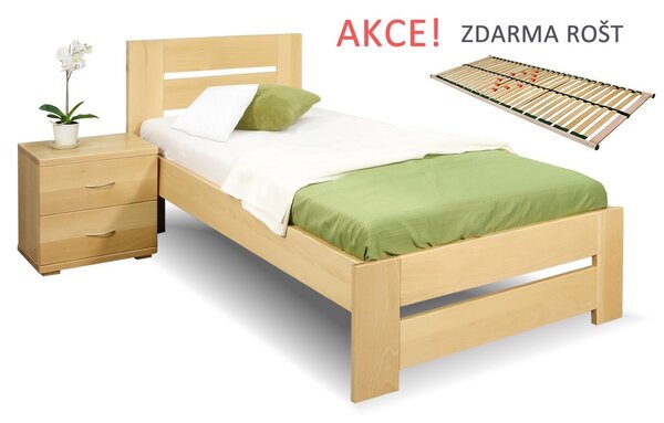 Drevená posteľ s roštom Berni, 80x200, 90x200, masív buk