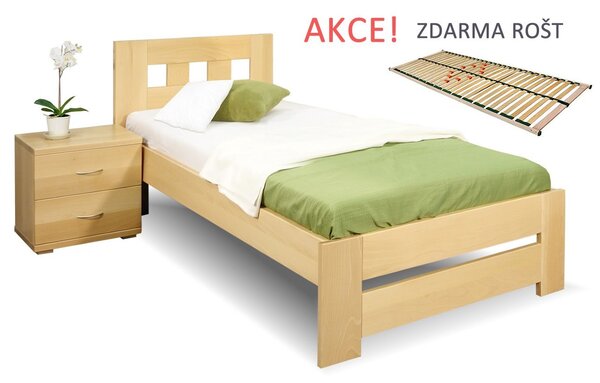 Drevená posteľ s roštom Barča, 80x200, 90x200, masív buk