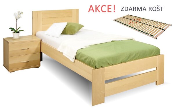 Drevná posteľ s roštom Jirka, 80x200, 90x200, masív buk