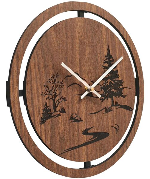 Drevené nástenné hodiny s lesným motívom | HOLU: HDF - Javor 30 cm 4798-115356 HDF0609-silver-ruky