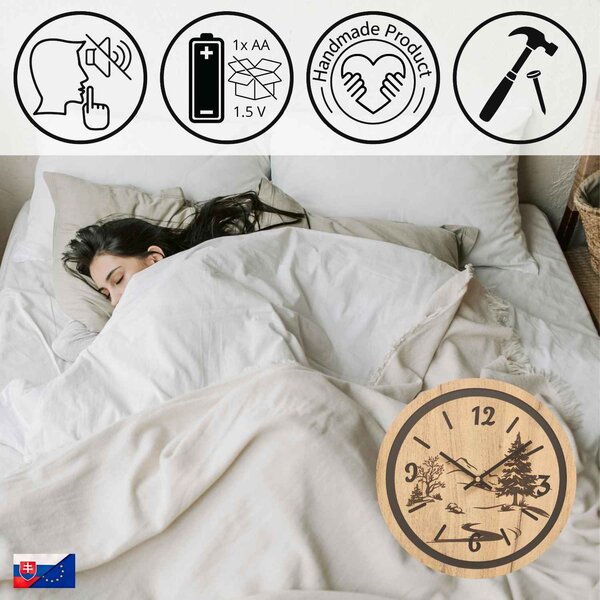 Hodiny na stenu do obývačky - Príroda a les | GRUN: HDF - Javor 30 cm 4799-115371 HDF0608-čiene-ruky