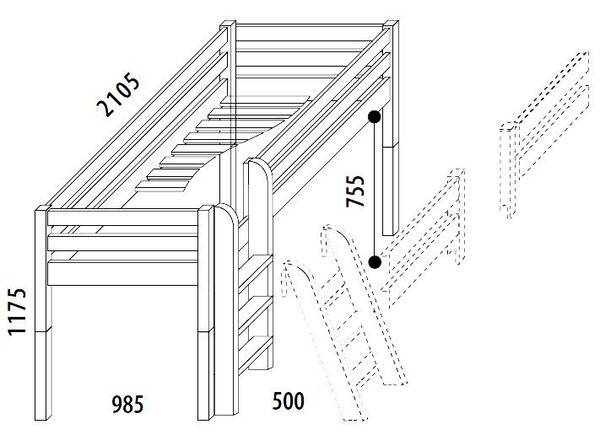 Zvýšené jednolôžko DOMINO D905 - RF, masív smrek