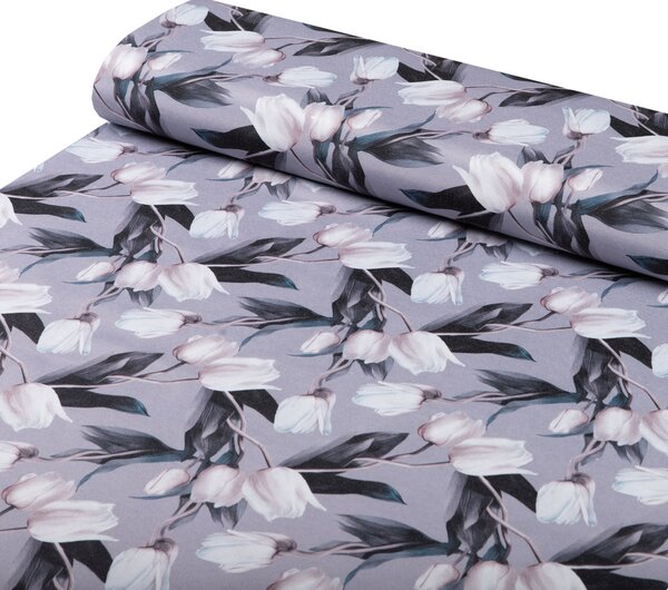 Biante Dekoračný obdĺžnikový obrus PML-034 Biele tulipány na sivom 50x100 cm