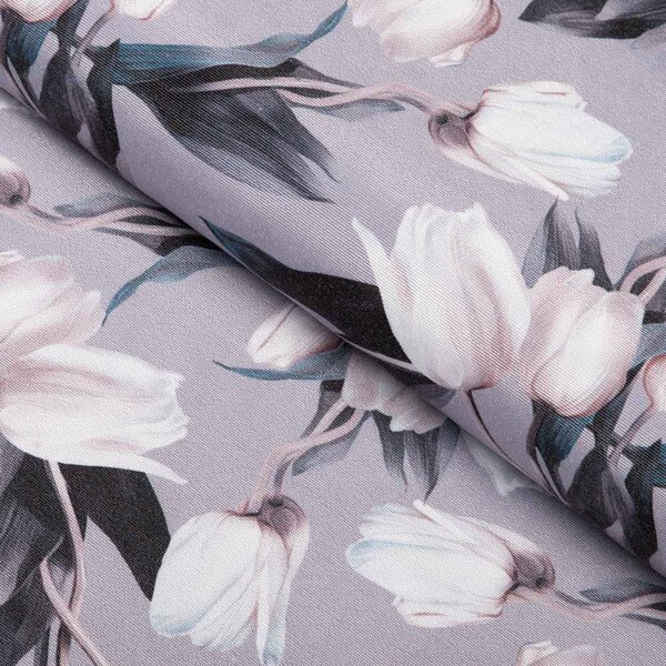 Biante Dekoračný obdĺžnikový obrus PML-034 Biele tulipány na sivom 50x100 cm