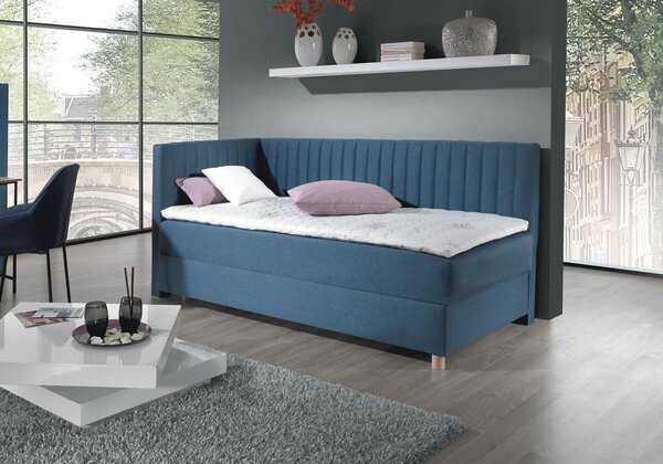 Rohová posteľ boxspring s úložným priestorom NOVO s čelami