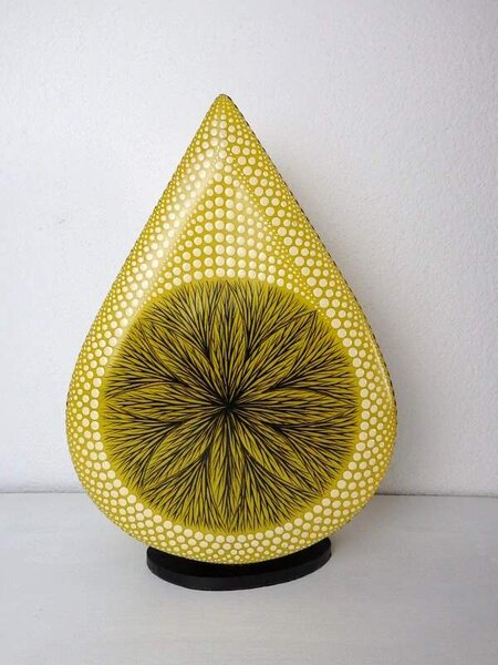 Stolná lampa MANDALA žltá, ručne obojstranne maľovaná, 38 cm