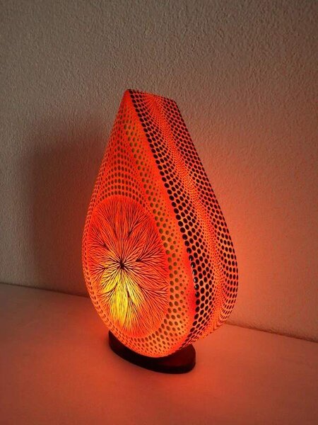 Stolná lampa MANDALA oranžová, ručne obojstranne maľovaná, 38 cm