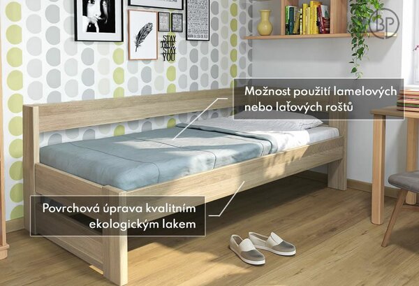 Rohová vyvýšená posteľ jednolôžko ELA PRAVÁ, masív dub