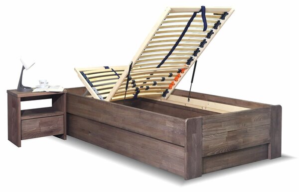 Drevená váľanda jednolôžko s úložným priestorom FUTON, masív buk