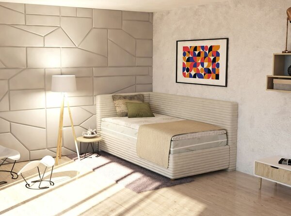 Rohová čalúnená posteľ jednolôžko s úložným priestorom SONO, 120x200cm, Ľavá
