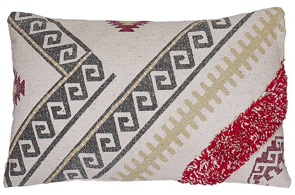 Dekoratívny vankúš béžová viacfarebná bavlna 30 x 50 cm obdĺžnikový tvar geometrický vzor boho štýl doplnky