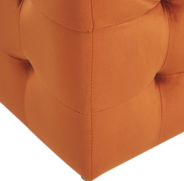 Taburetka oranžová zamat 72 x 42 x 40 cm s úložným priestorom prešívaná obdĺžnikový tvar obývačka spálňa