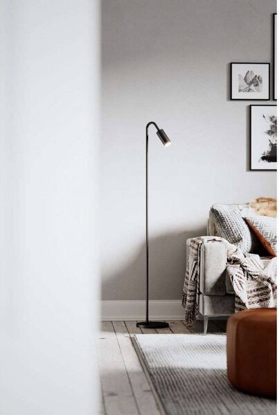 By Rydéns Stojacia lampa Curve od Rydéns, matná čierna, kov, GU10, Čierna, Obývacia izba / jedáleň, kov, Moderný, Stojaca lampa