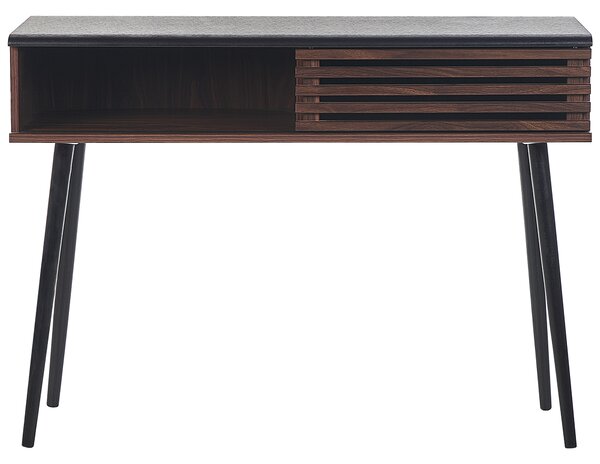 Konzolový stolík tmavé drevo čierna 80 x 40 x 110 cm polica posuvné dvierka úložný priestor rustikálny štýl obývačka spálňa