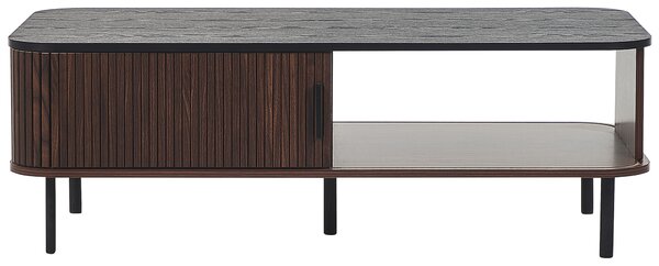 Konferenčný stolík tmavé drevo čierna 41 x 60 x 120 cm posuvné dvierka rustikálny dizajn