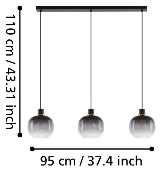 EGLO Závesné svietidlo Oilella, čierno-sivé, dĺžka 95 cm, sklo, 3 svetlá., Čierna, Obývacia izba / jedáleň, Sklo, Závesné svietidlo