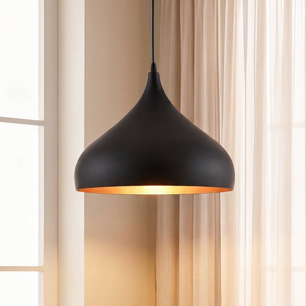 Lindby Závesná lampa Ritana, čierno-zlatá, kov, Ø 31 cm, E27, Čierna, Obývacia izba / jedáleň, Hliník, Moderný, Závesné svietidlo