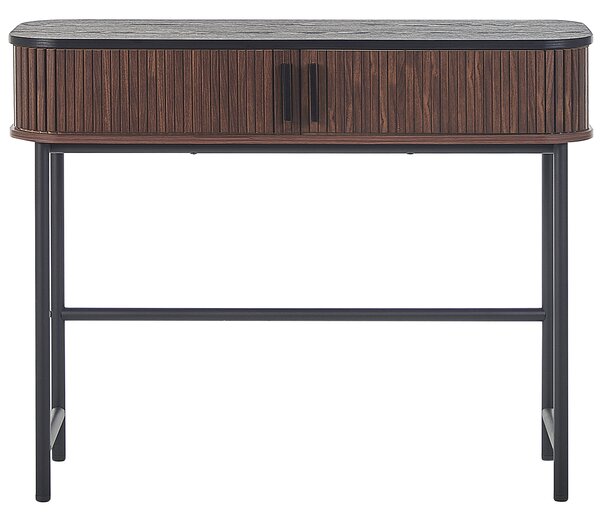 Konzolový stolík tmavé drevo čierna 82 x 35 x 100 cm posuvné dvierka rustikálny dizajn
