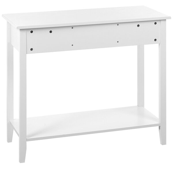 Konzolový stolík biely MDF drevené nohy 90 x 40 x 75 cm 3 zásuvky polica nábytok do obývačky a predsiene moderný dizajn