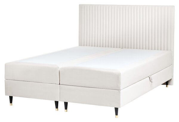 Kontinentálna posteľ krémová biela zamatové čalúnenie 160 x 200 cm s úložným priestorom s matracom a čelom moderný štýl spálňa
