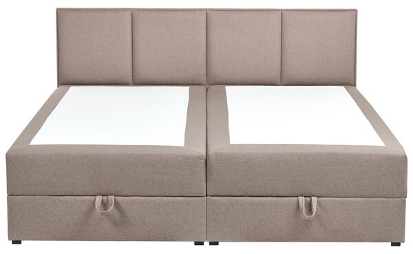 Kontinentálna posteľ sivobéžová látkové čalúnenie 180 x 200 cm s úložným priestorom s matracom a čelom moderný štýl spálňa