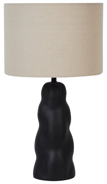 Stolová lampa čierny keramický podstavec 30 x 30 x 51 cm béžové látkové tienidlo nočné svetlo minimalistická spálňa obývačka