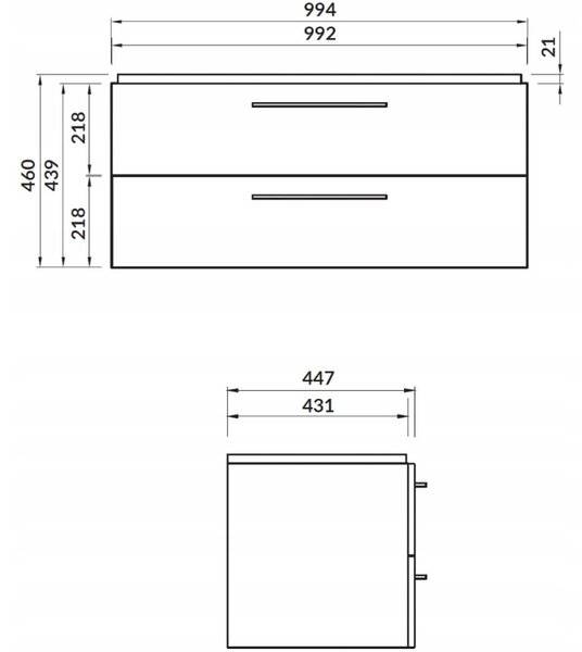 Cersanit Lara Como, závesná skrinka s umývadlom, 994×447×460 mm, biela lesklá, S801-191-DSM