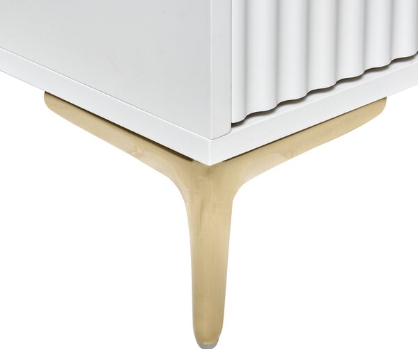 Komoda biela MDF so 6 zásuvkami kovové nohy drážkované zásuvky moderný dizajn spálňa obývacia izba