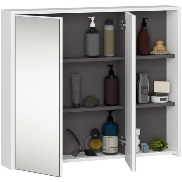 Ak furniture Závesná kúpeľňová skrinka so zrkadlom VAMI 90 cm biela/sivý grafit