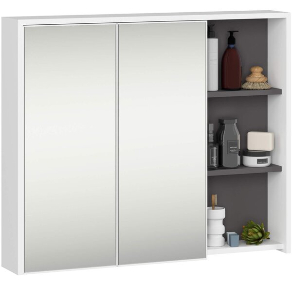Ak furniture Závesná kúpeľňová skrinka so zrkadlom VAMI 90 cm biela/sivý grafit