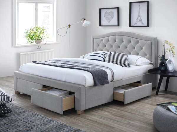 Sivá čalúnená posteľ ELECTRA 160 x 200 cm