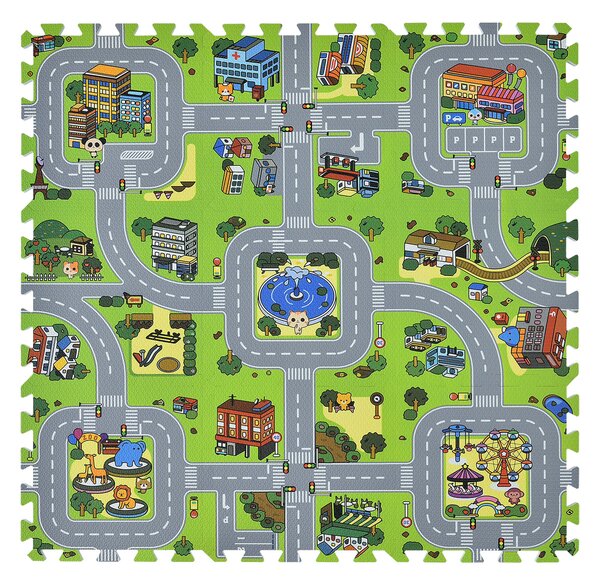 9-dielna podložka na hranie vo forme puzzle - ulica