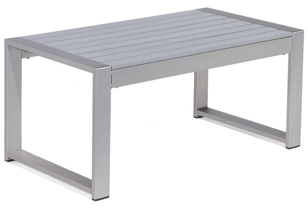 Vonkajší konferenčný stolík svetlosivý hliníkový 90 x 50 cm kovový rám vrchná doska zo syntetického materiálu moderný minimalistický