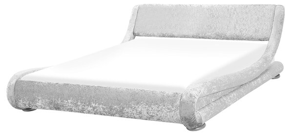 Vodná posteľ strieborná zamatová čalúnená s príslušenstvom 160 x 200 cm EÚ King Size