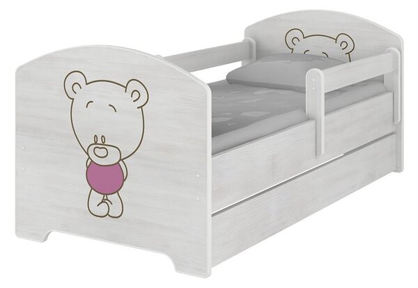 Baby Boo Detská posteľ Oskar Gravir Surf biela Medvedík ružový 160x80 cm