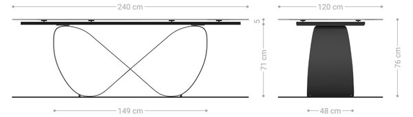 DELIFE Jedálenský stôl Edge zaoblený 240x120 reliéfne sklo dymovo čierna 3D dizajn Infinity kov čierna