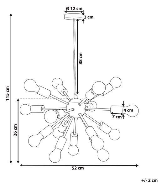 Závesná lampa čierna kovová 115 cm s 15 žiarovkami ambientné osvetlenie do interiéru
