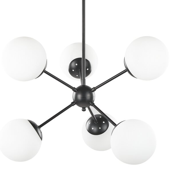 Závesná lampa čierna biela železo 100 cm 6 svetiel sklenené okrúhle tienidlá matný povrch moderný retro štýl obývačka