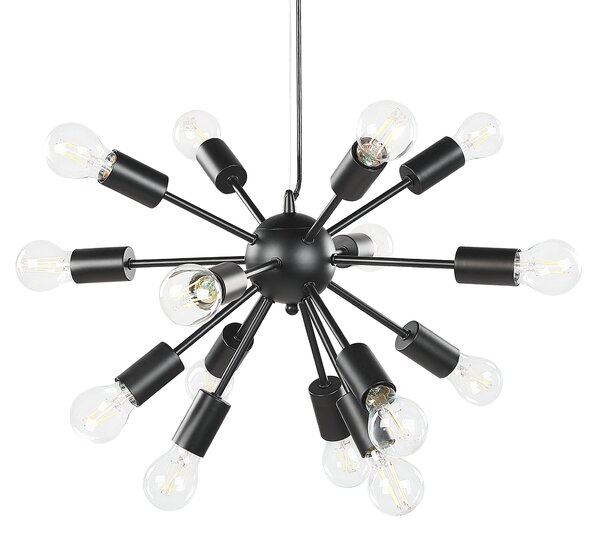 Závesná lampa čierna kovová 115 cm s 15 žiarovkami ambientné osvetlenie do interiéru