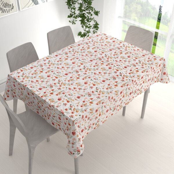 Biante Bavlnený obdĺžnikový obrus Sandra SA-731 Červený kvetovaný vzor na bielom 50x100 cm