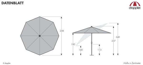 Doppler ACTIVE záhradný slnečník 210 cm antracit Doppler