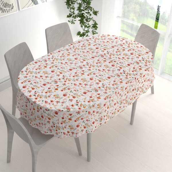 Biante Bavlnený oválny obrus Sandra SA-731 Červený kvetovaný vzor na bielom 50x100 cm