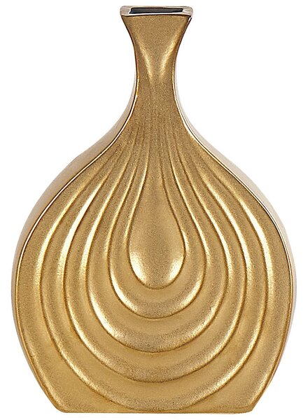 Dekoratívna váza zlatá kameninová 25 cm vyrezávaný povrch nepravidelný tvar